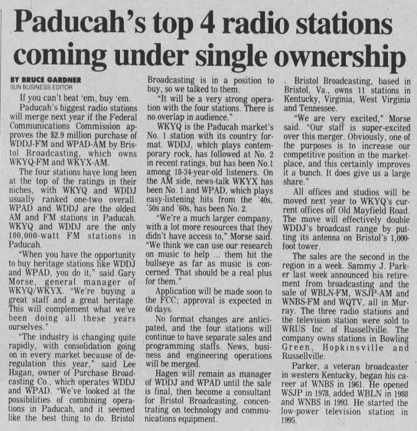 Paducah's top 4 radio stations coming under single ownership