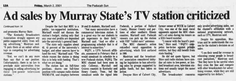 Ad sales by Murray State's TV station criticized