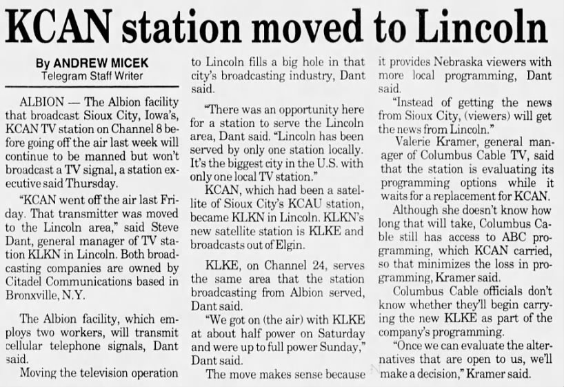 KCAN station moved to Lincoln