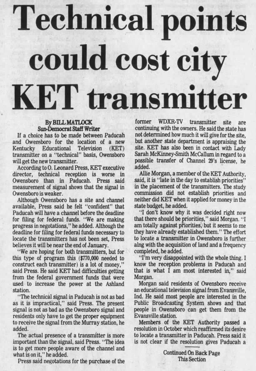 Technical points could cost city KET transmitter