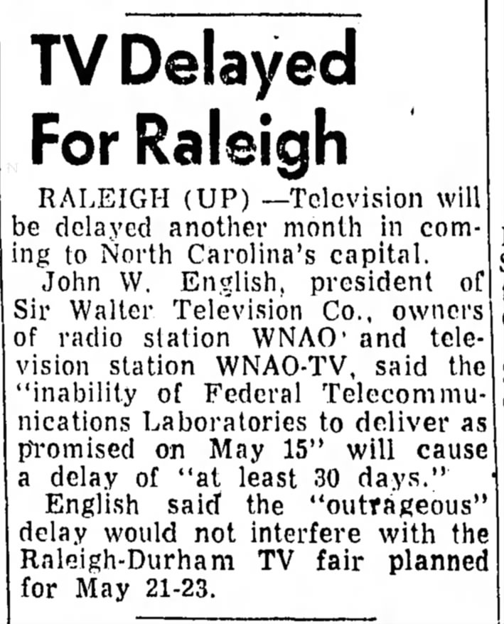 TV Delayed For Raleigh