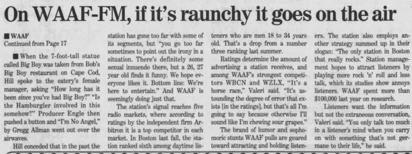 On WAAF-FM, if it's raunchy it goes on the air
