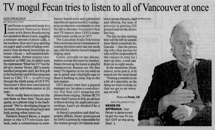 TV mogul Fecan tries to listen to all of Vancouver at once