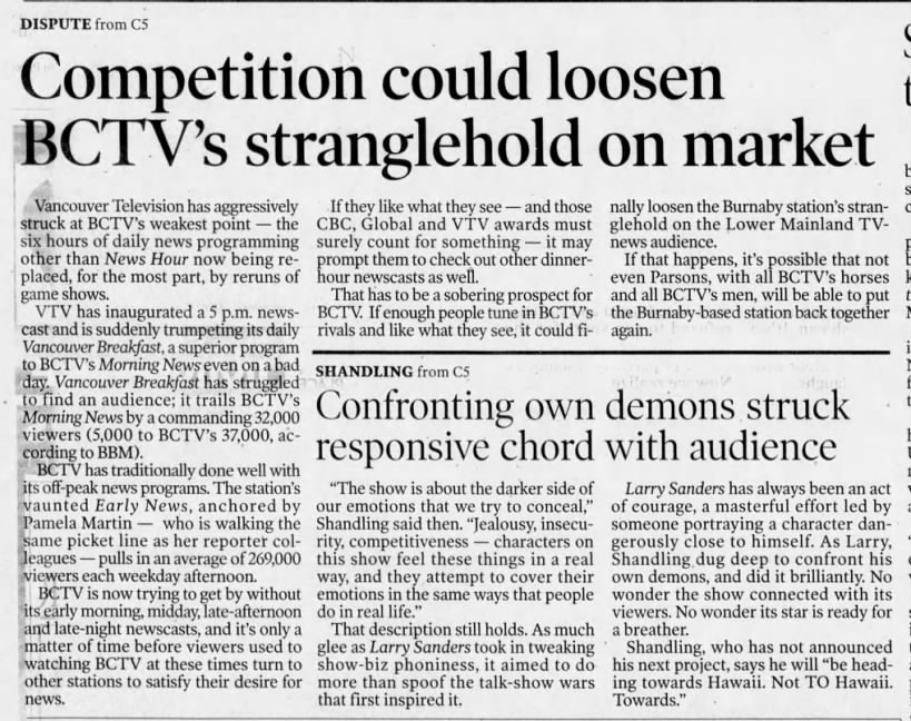 Competition could loosen BCTV's stranglehold on market