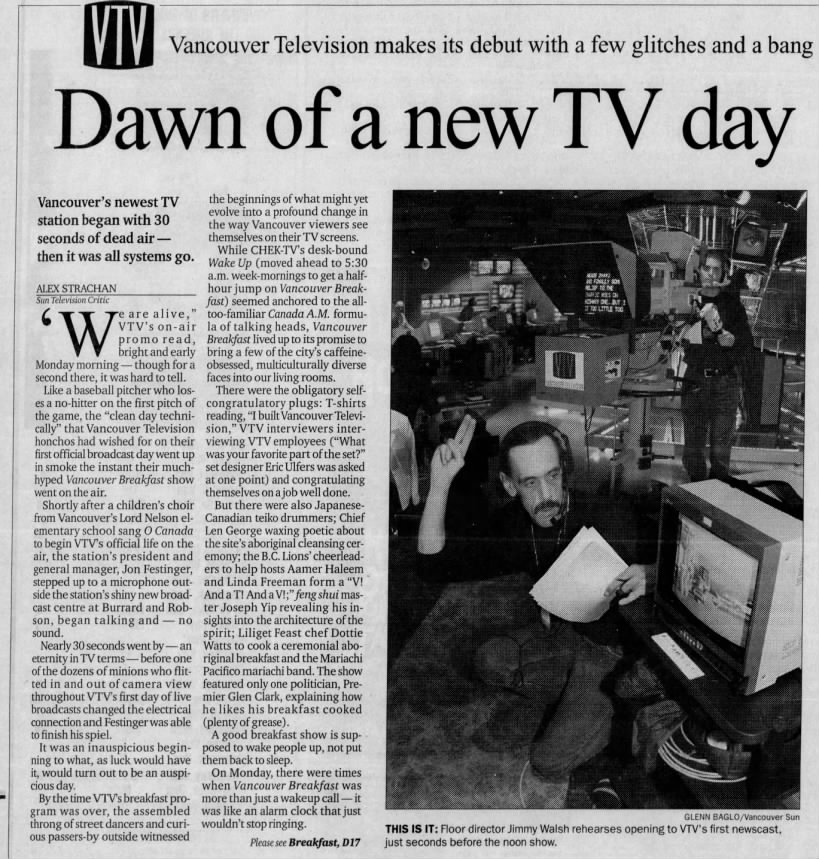 Dawn of a new TV day: Vancouver Television makes its debut with a few glitches and a bang