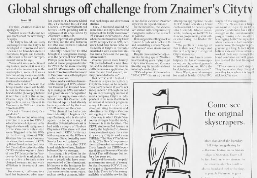 Global shrugs off challenge from Znaimer's Citytv