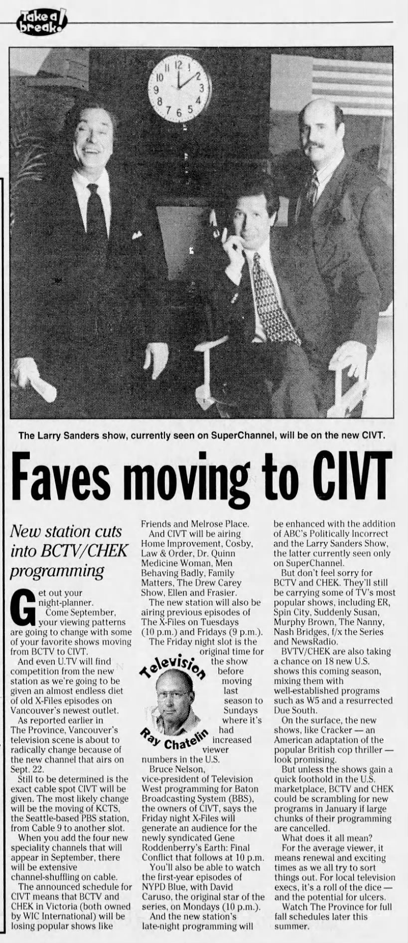 Faves moving to CIVT: New station cuts into BCTV/CHEK programming
