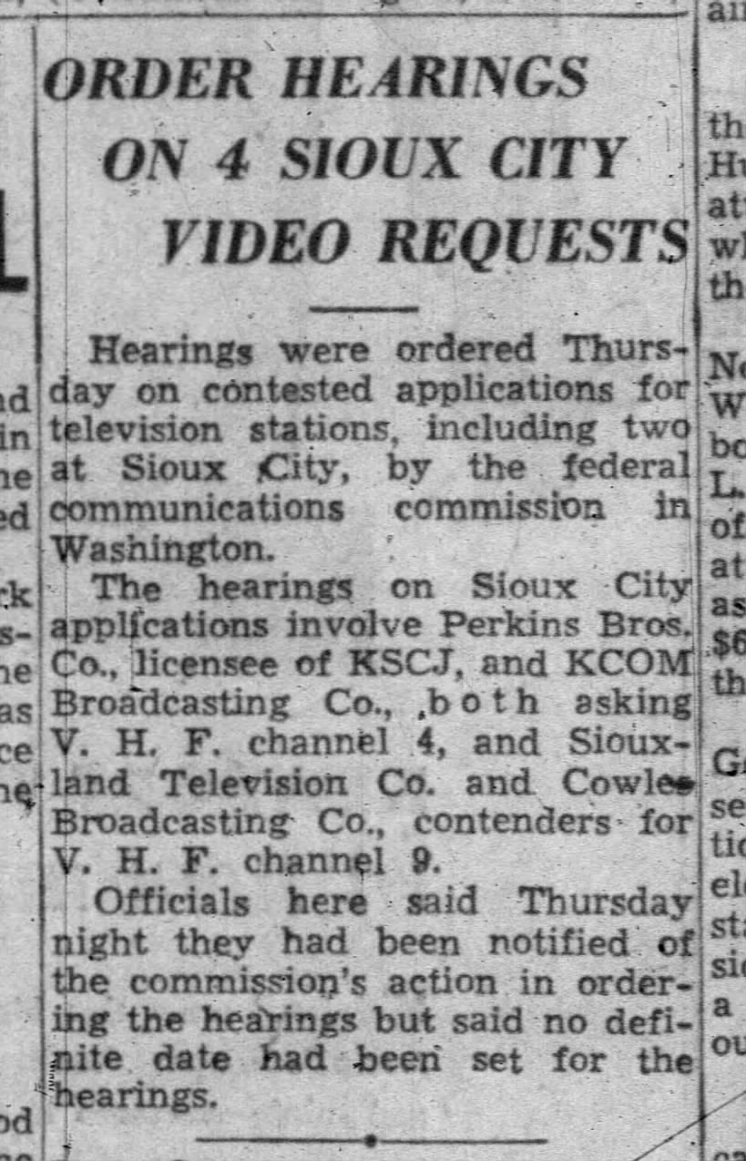 Order Hearings On 4 Sioux City Video Requests