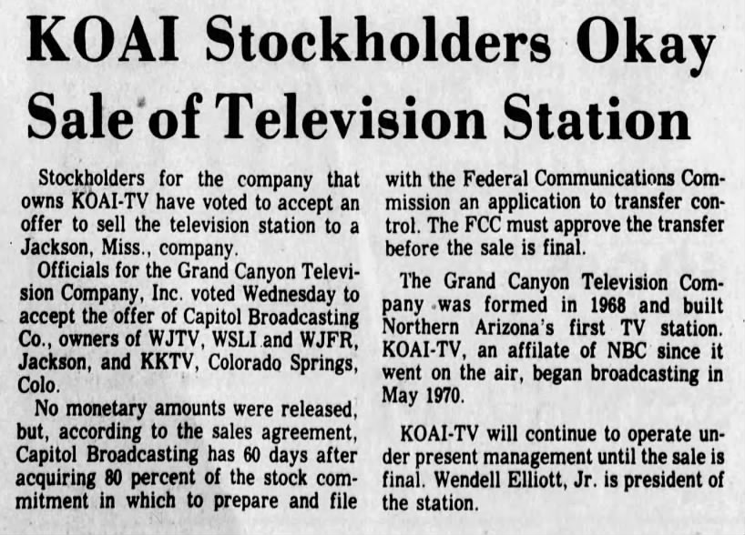 KOAI Stockholders Okay Sale of Television Station
