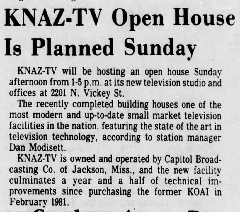 KNAZ-TV Open House Is Planned Sunday