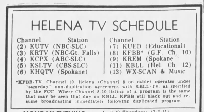 Helena TV Schedule