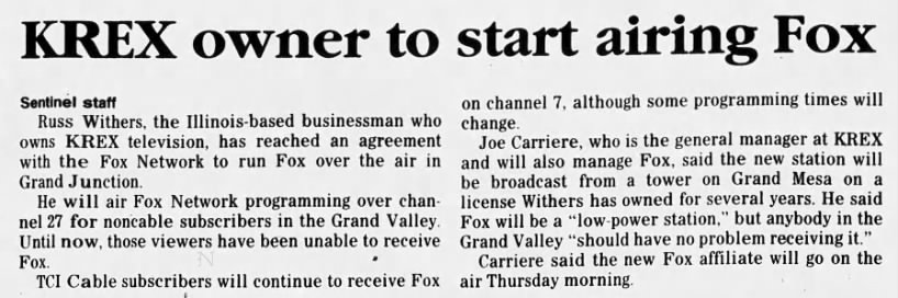 KREX owner to start airing Fox