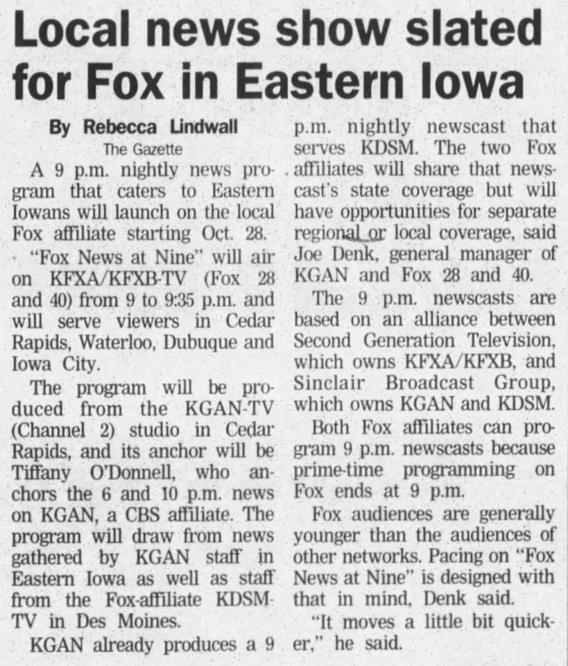 Local news show slated for Fox in Eastern Iowa