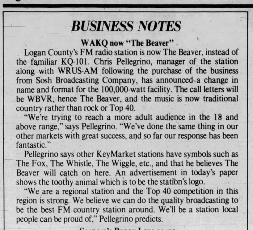 WAKQ now "The Beaver"