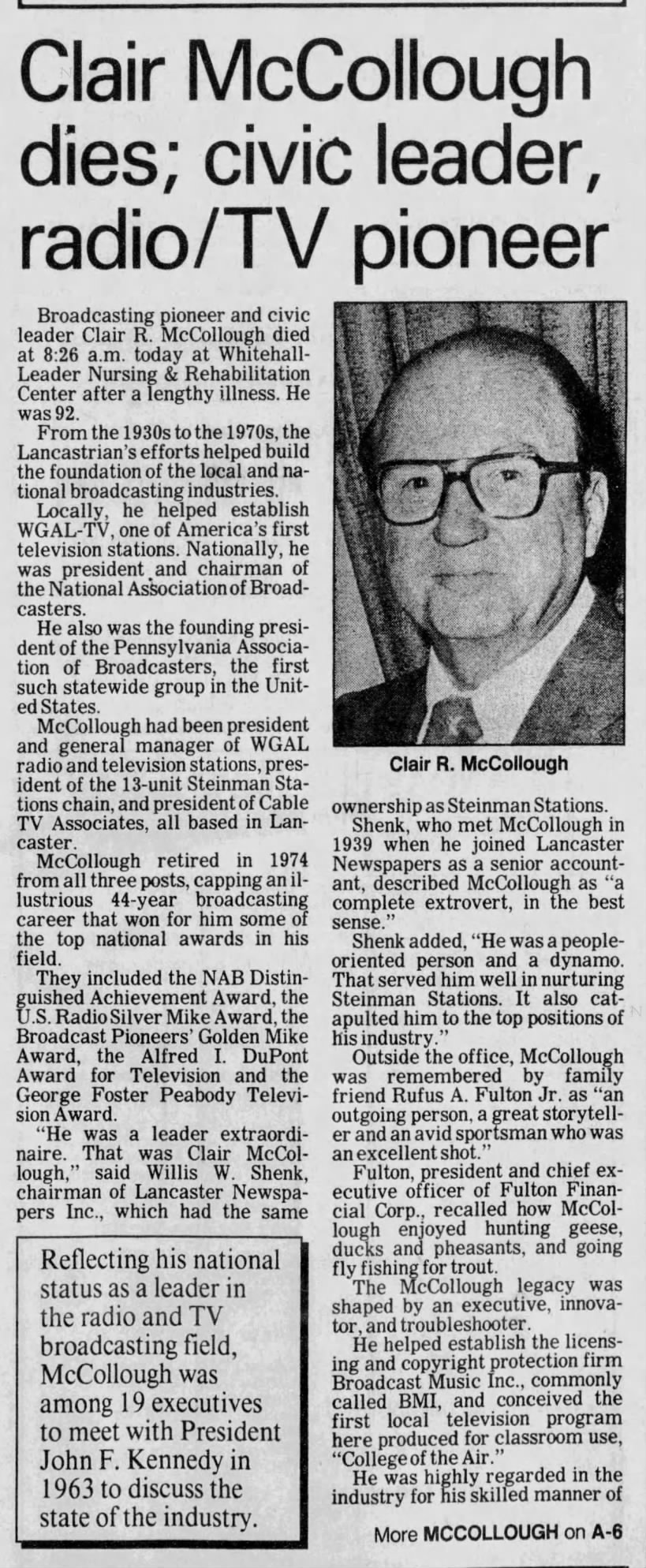 Clair McCollough dies; civic leader, radio/TV pioneer