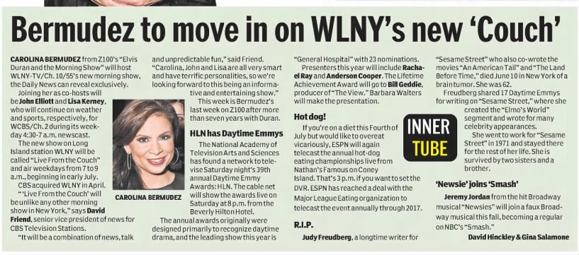 Bermudez to move in on WLNY's new 'Couch'