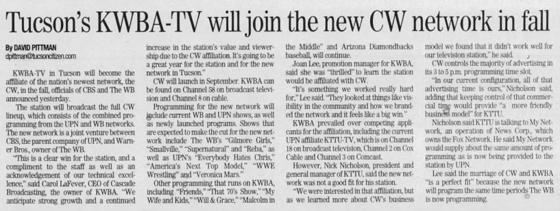 Tucson's KWBA-TV will join the new CW network in fall