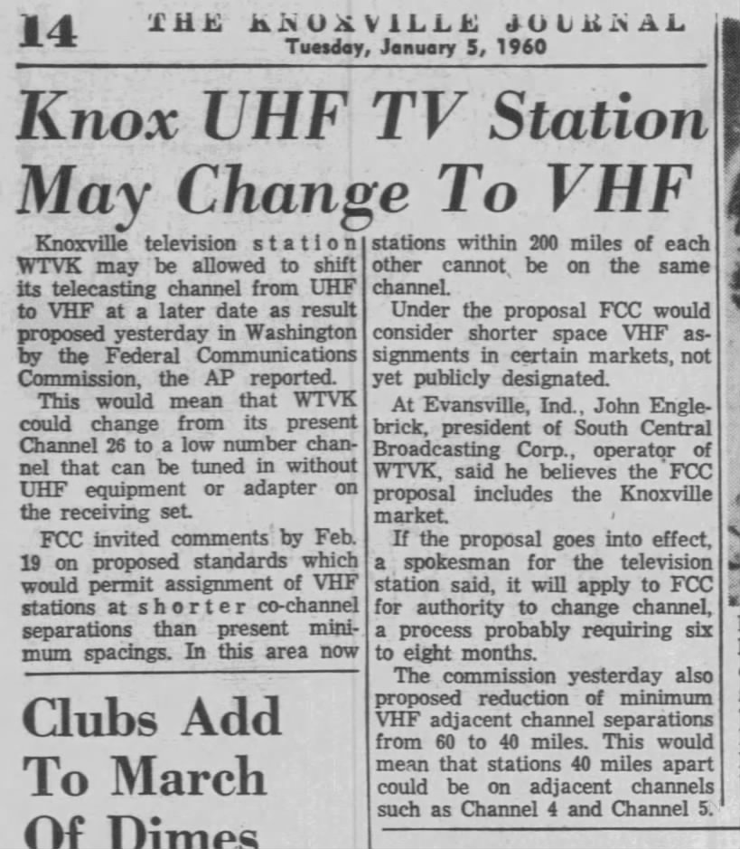 Knox UHF TV Station May Change to VHF
