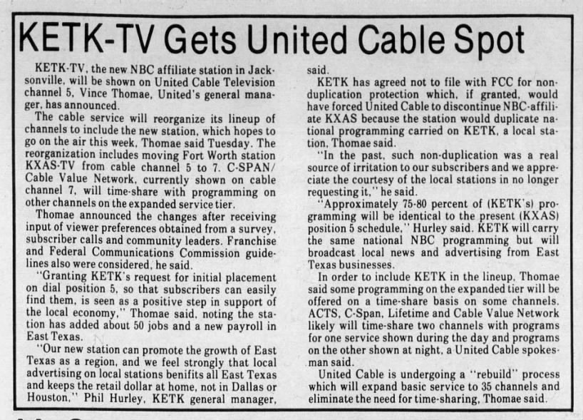KETK-TV Gets United Cable Spot
