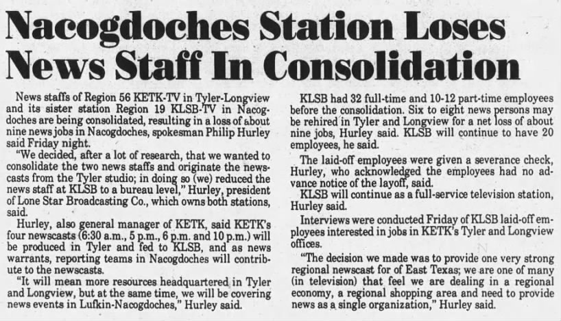 Nacogdoches Station Loses News Staff In Consolidation