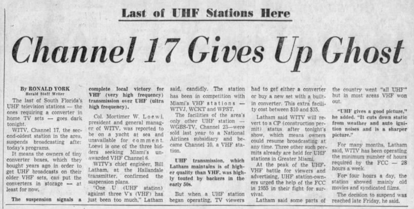 Last of UHF Stations Here: Channel 17 Gives Up Ghost