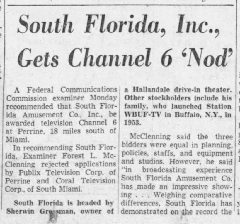 South Florida, Inc., Gets Channel 6 'Nod'