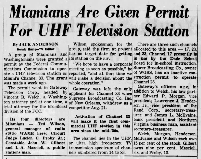 Miamians Are Given Permit For UHF Television Station