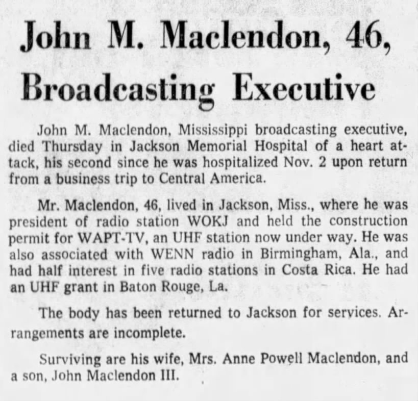 John M. Maclendon, 46, Broadcasting Executive