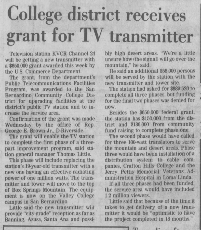 College district received grant for TV transmitter