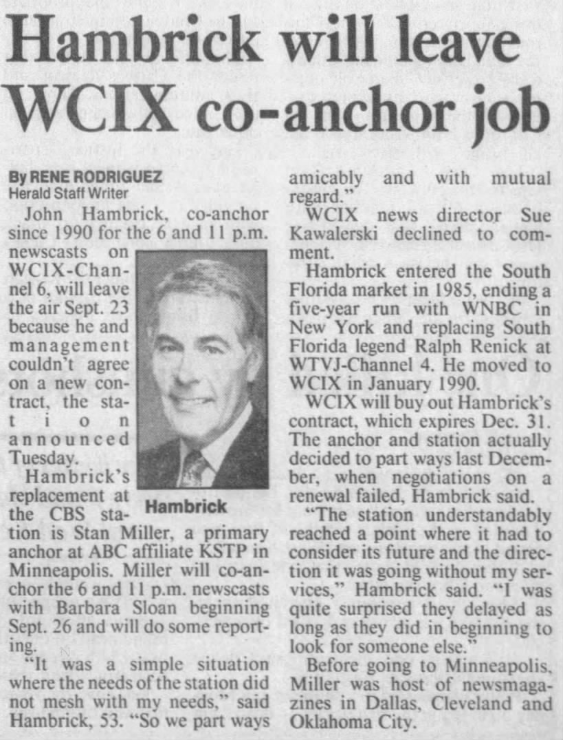 Hambrick will leave WCIX co-anchor job