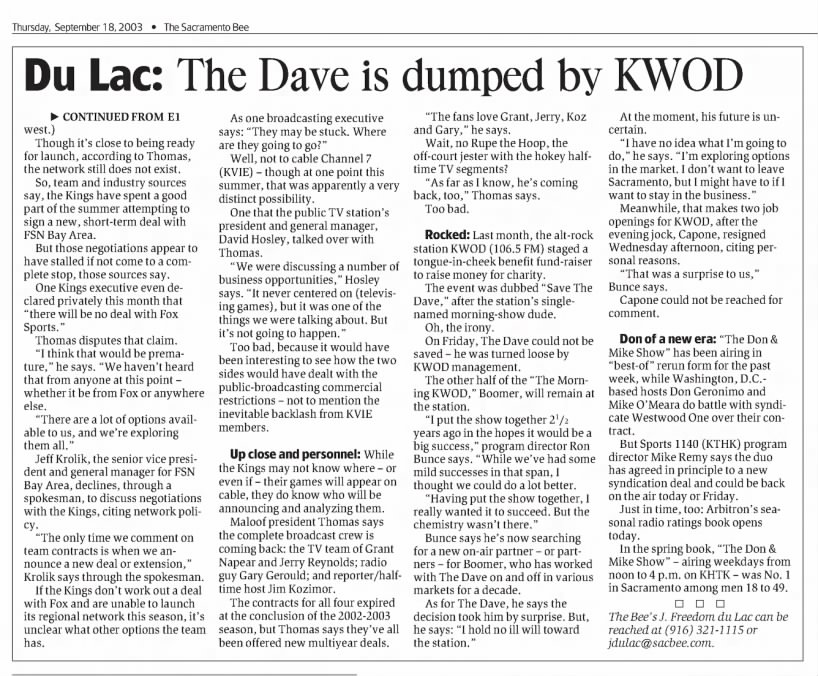 Du Lac: The Dave is dumped by KWOD