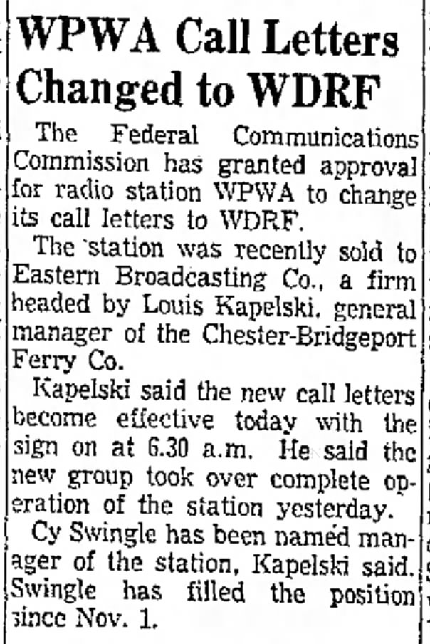 WPWA Call Letters Changed to WDRF