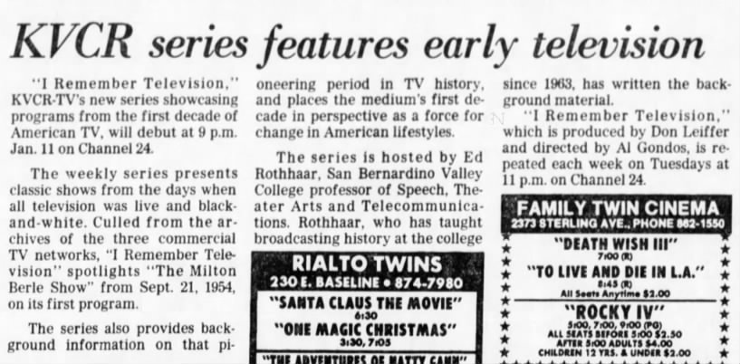 KVCR series features early television
