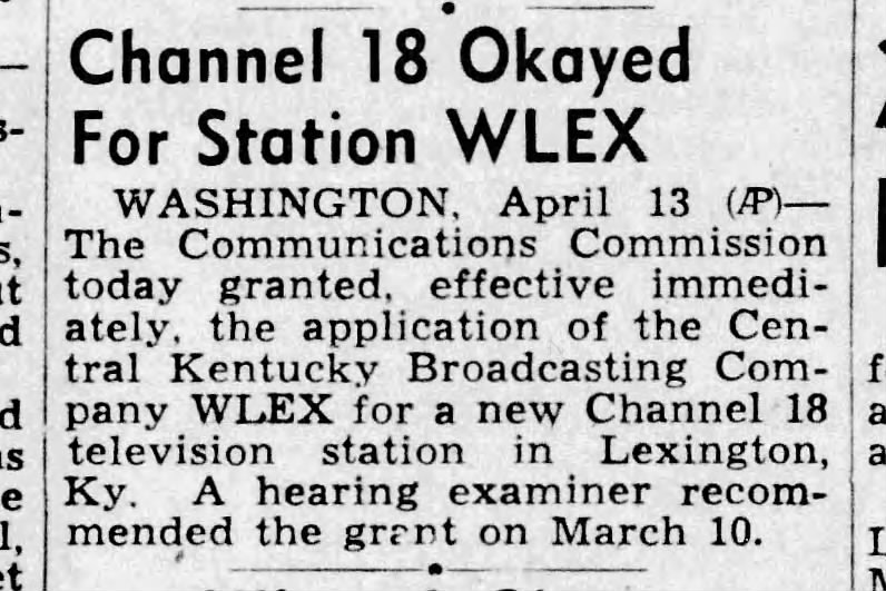 Channel 18 Okayed For Station WLEX
