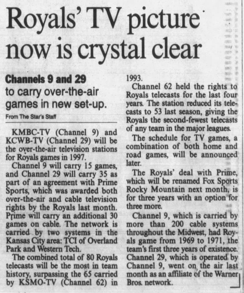 Royals' TV picture now is crystal clear: Channels 9 and 29 to carry over-the-air games in new set-up