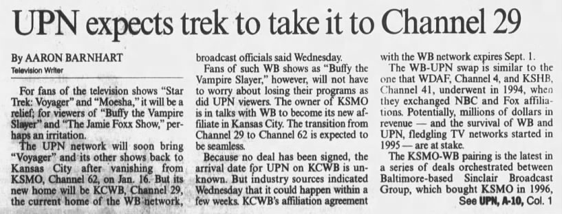 UPN expects trek to take it to Channel 29