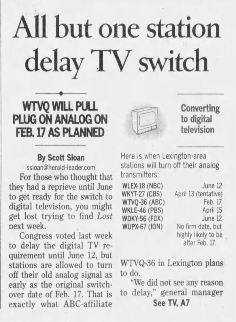 All but one station delay TV switch: WTVQ will pull analog on Feb. 17 as planned