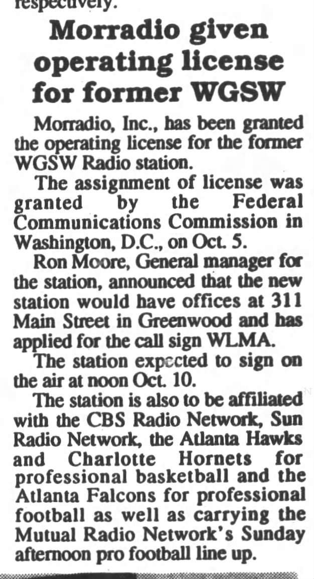Morradio given operating license for former WGSW