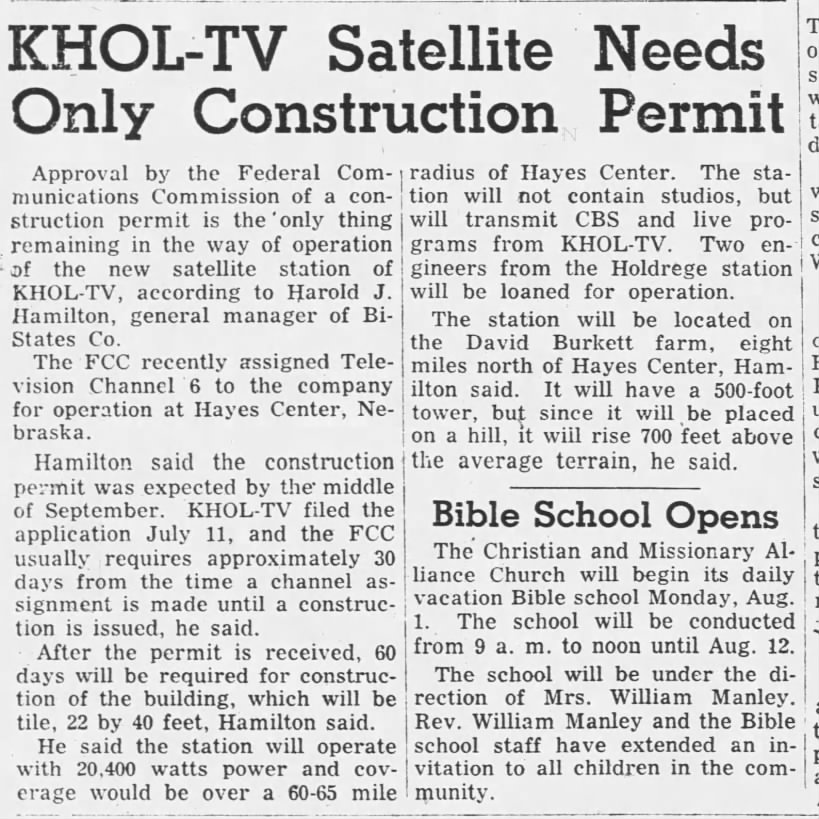 KHOL-TV Satellite Needs Only Construction Permit