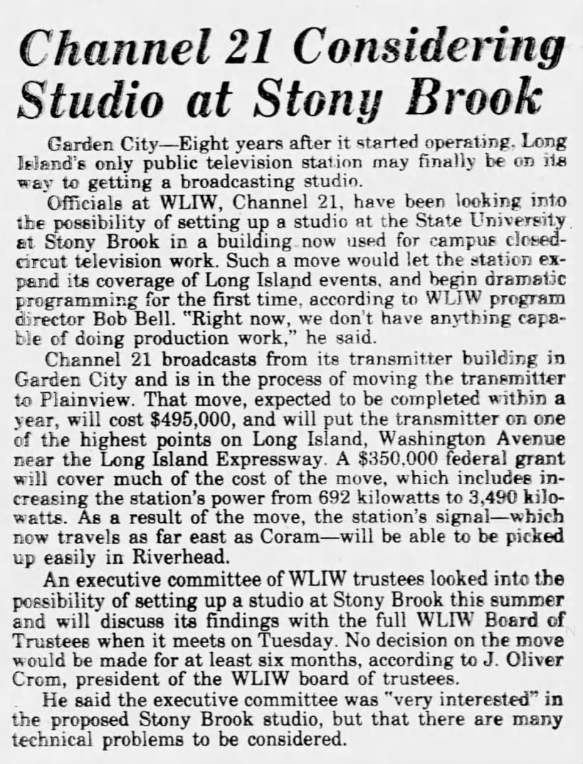 Channel 21 Considering Studio at Stony Brook