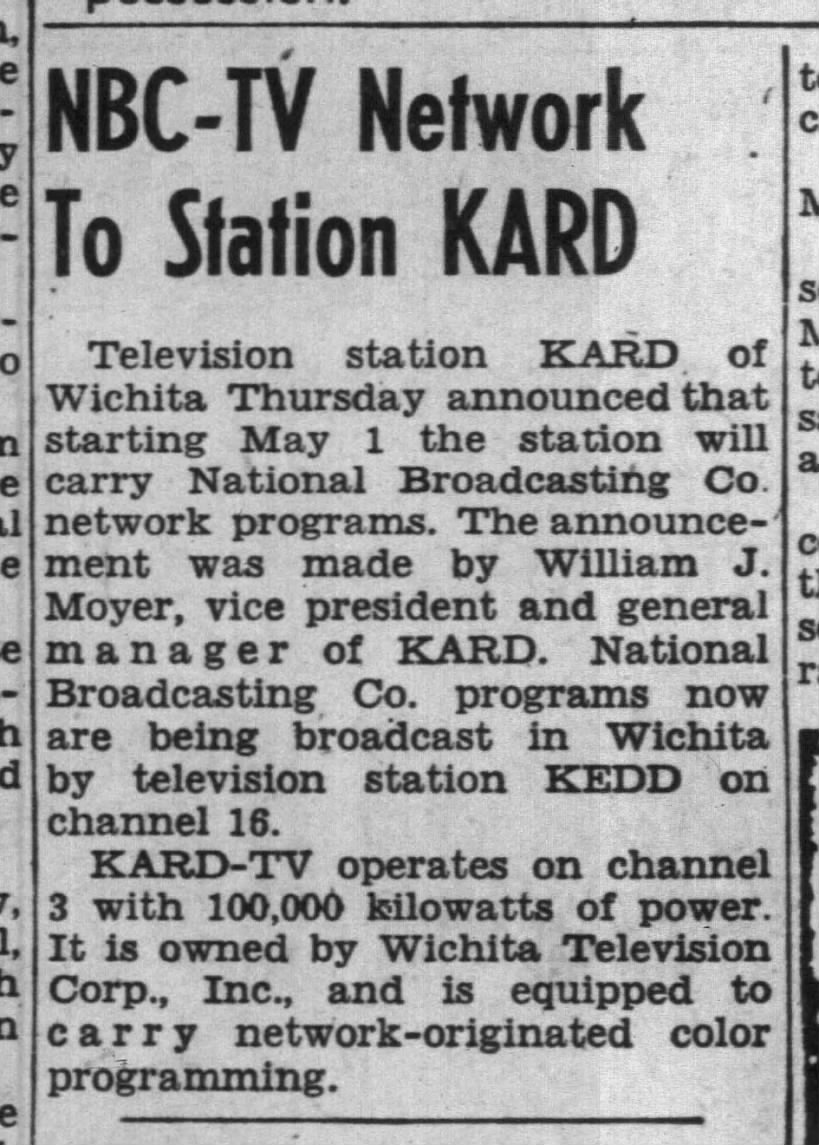 NBC-TV Network To Station KARD