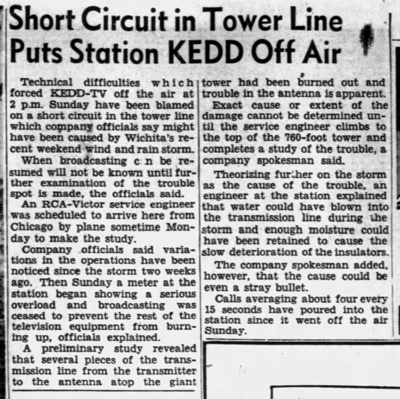 Short Circuit in Tower Line Puts Station KEDD Off Air