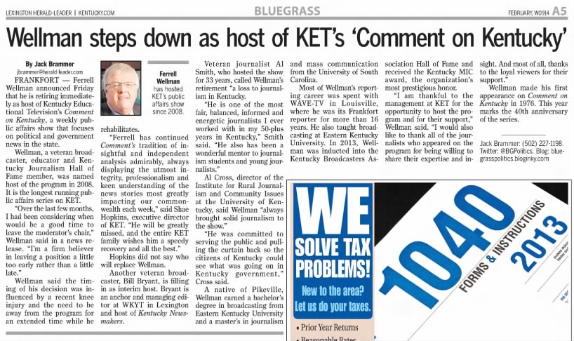 Wellman steps down as host of KET's 'Comment on Kentucky'