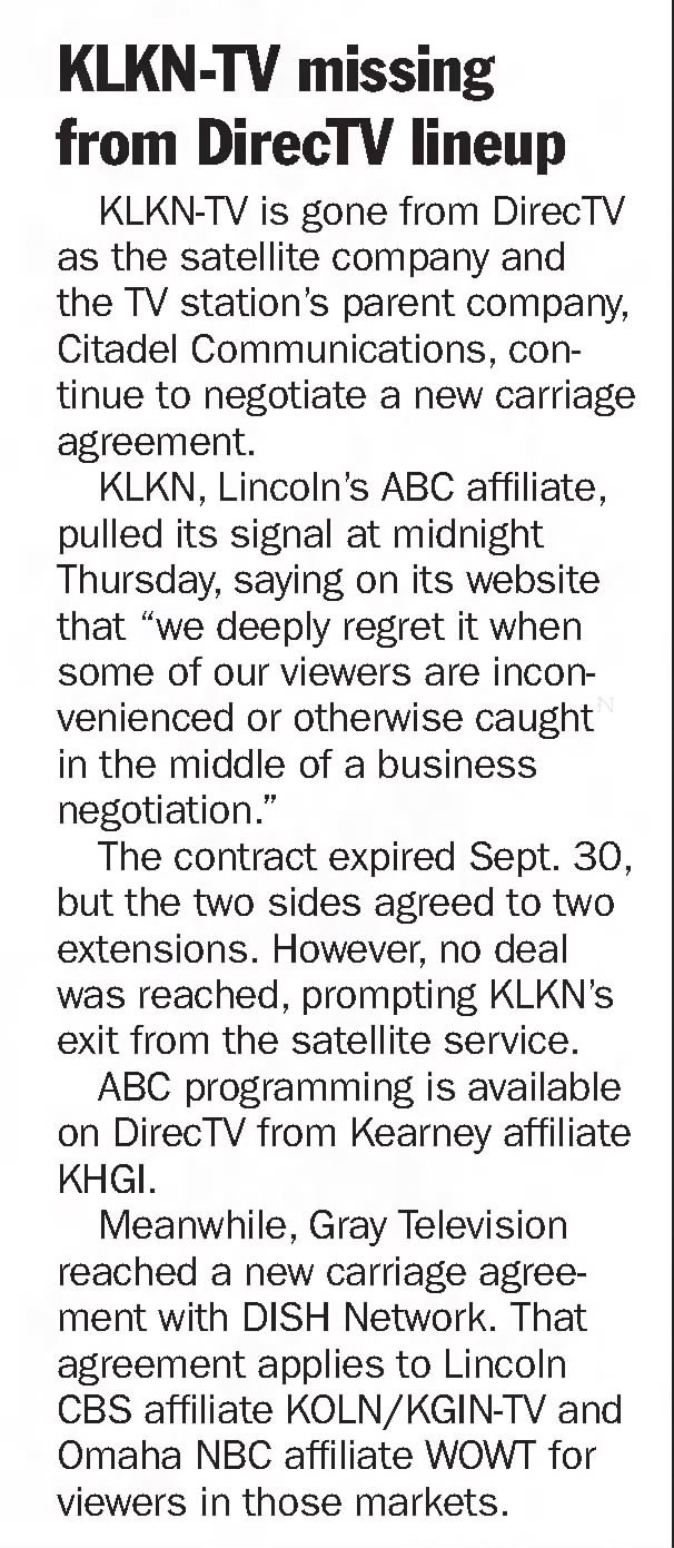 KLKN-TV missing from DirecTV lineup