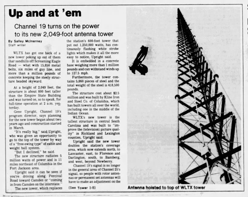 Up and at 'em: Channel 19 turns on the power to its new 2,049-foot antenna tower