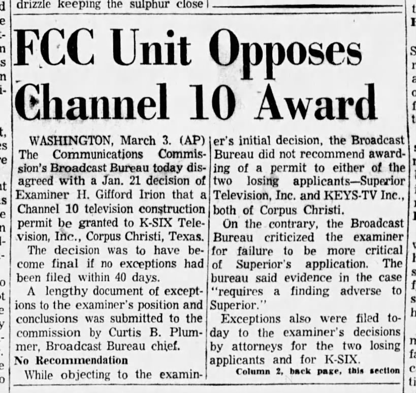 FCC Unit Opposes Channel 10 Award