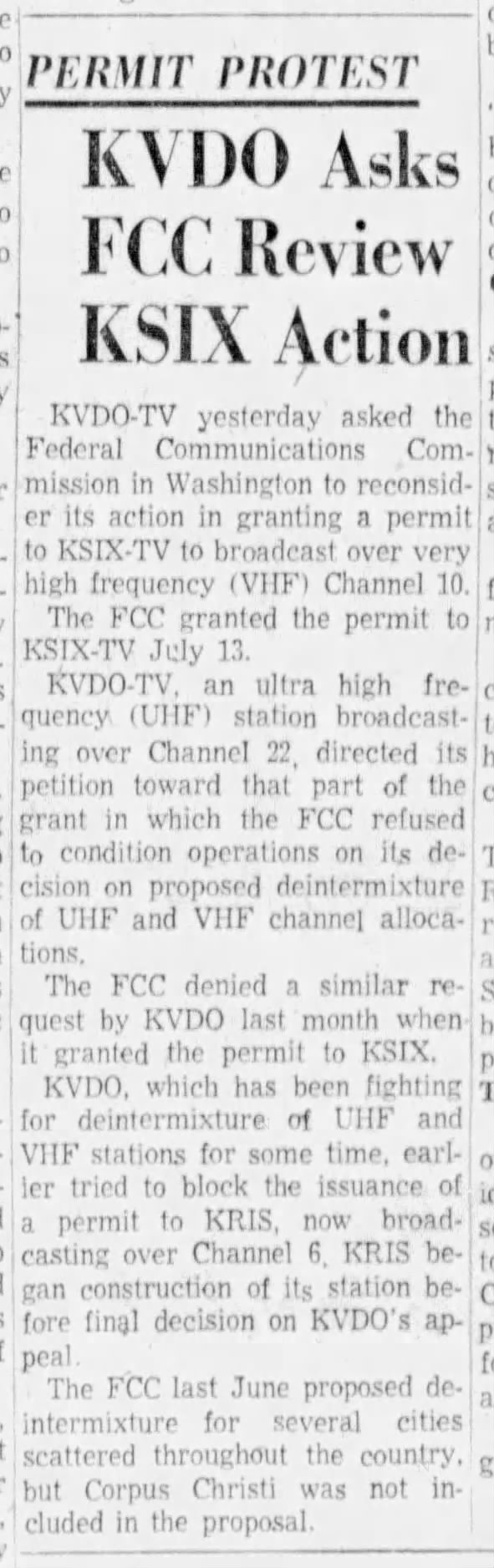 Permit Protest: KVDO Asks FCC Review KSIX Action