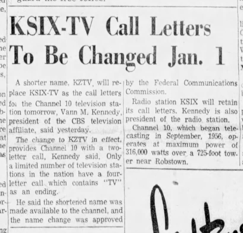 KSIX-TV Call Letters To Be Changed Jan. 1