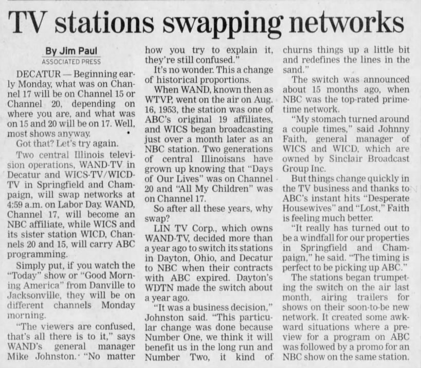 TV stations swapping networks