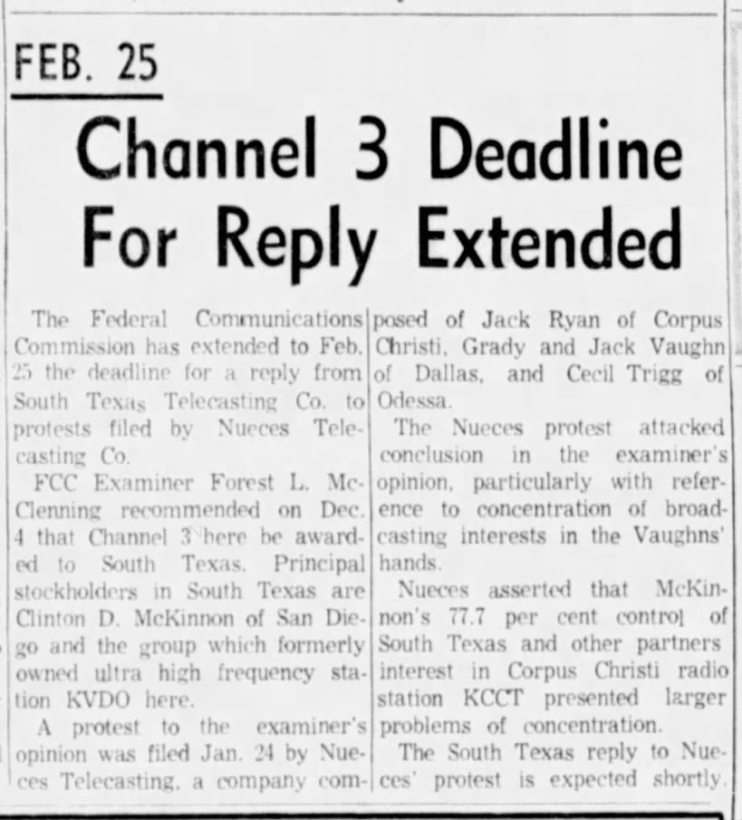 Feb. 25: Channel 3 Deadline For Reply Extended